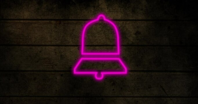 Animation of flickering neon bell notification icon on brick wall