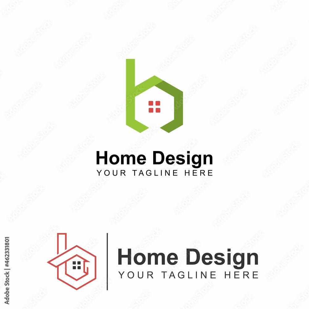 Poster letter b font in hexagon and roof house and window image graphic icon logo design abstract concept v