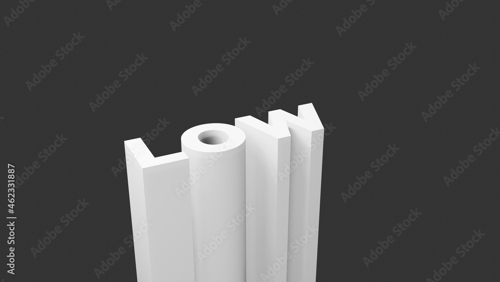 Aufkleber low text background in monochrome theme. 3d illustration in dark background with copy space