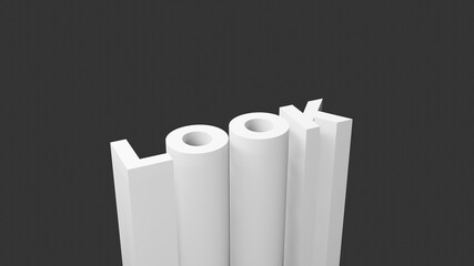Look text background in monochrome theme. 3D illustration in dark background with copy space