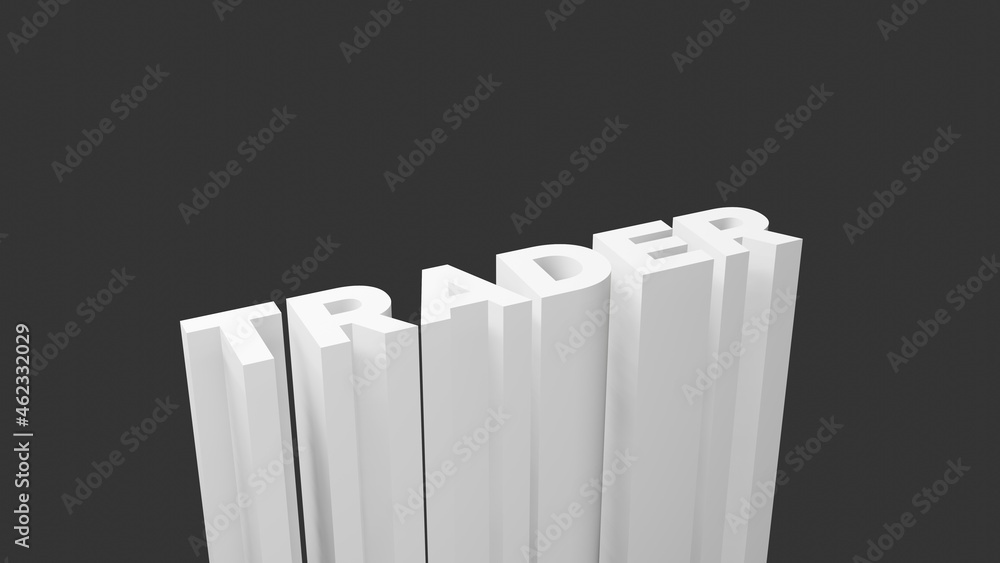 Poster trader text background in monochrome theme. 3d illustration in dark background with copy space