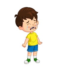 Cartoon cute little boy crying