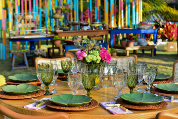 table set for a wedding reception, ornamental flowers, table setting, tables set, outdoor table