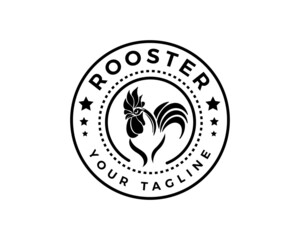 circle vintage rooster logo template illustration