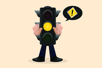 illustration of traffic light cartoon with traffic sign, Vector