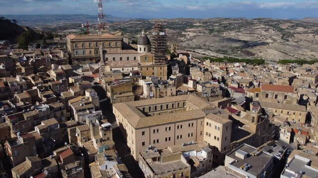 flying counter clockwise around famous Sicilian hill town of Caltagirone