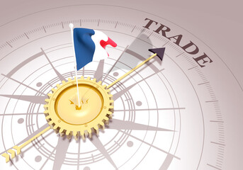 Global business concept. Waved flag of France