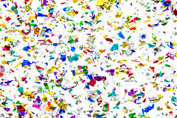 Beautiful small pieces of colorful paper flares or confetti spreading out looks gorgeous and wonderful vivid distribution for celebration event, happy festival, cheerful carnival, brilliant party