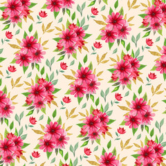 Beautiful watercolor floral pink spring seamless pattern 