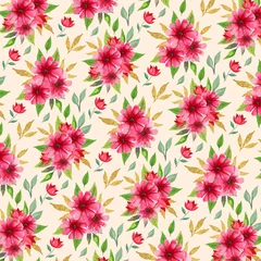 Tuinposter Beautiful watercolor floral pink spring seamless pattern  © Yorda