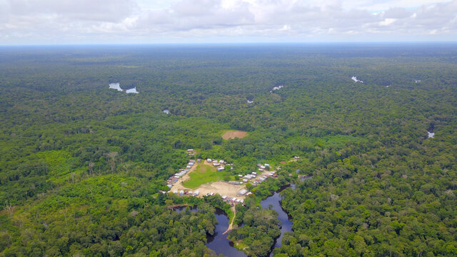Aerial view of indigenous village, Brazil