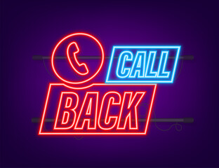 Call back. Information technology. Telephone neon icon. Customer service. Vector stock illustration