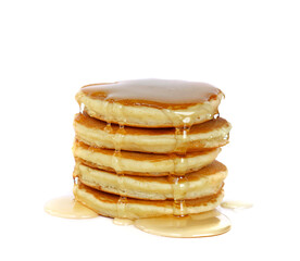 Stack of Pancakes top with honey on white background
