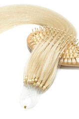 Micro loop ring beads straight blonde human hair extensions with a wooden comb