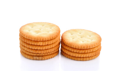 Crackers or biscuits on white background