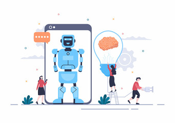 Artificial Intelligence Digital Brain Technology and engineering Concept With Programmer Data or Systems that can be set up in a Scientific Context. Vector Illustration