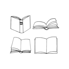 books set icon. sketch hand drawn doodle style. vector, minimalism, monochrome. library, learning reading lettering.