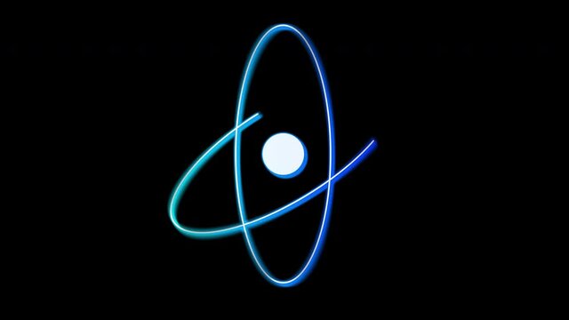 Seamless loop atom animation. Luma matte. Glowing line on black background.	Blue
