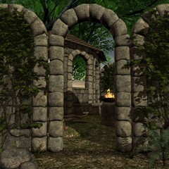 Naklejka premium 3d illustration of an fantasy background with a mystical atmosphere 