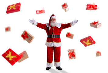 Santa Claus on white background with copy space. Banner art.