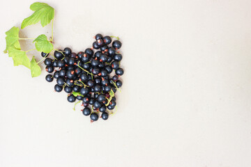 heart of black currant laid out on a light background, creative berry shaping
