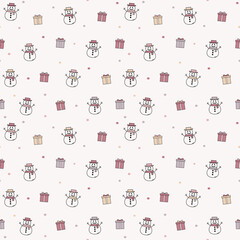 Christmas background with happy snowmen. Seamless pattern. Vector