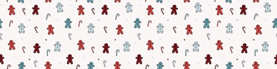 Christmas background with cookies and candies. Xmas seamless wallpaper. Banner. Vector