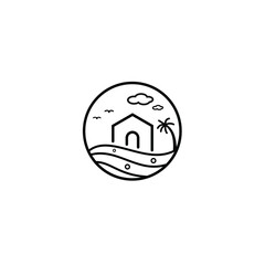 vintage logo about house, palm and beach