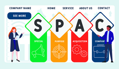 SPAC, special purpose acquisition company symbol. Business and SPAC, special purpose acquisition company concept. vector illustration concept with keywords and icons. lettering illustration with icons