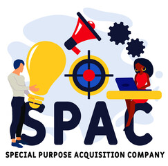 SPAC, special purpose acquisition company symbol. Business and SPAC, special purpose acquisition company concept. vector illustration concept with keywords and icons. lettering illustration with icons