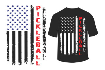 Pickleball American Flag Patriotic USA T-Shirt Design