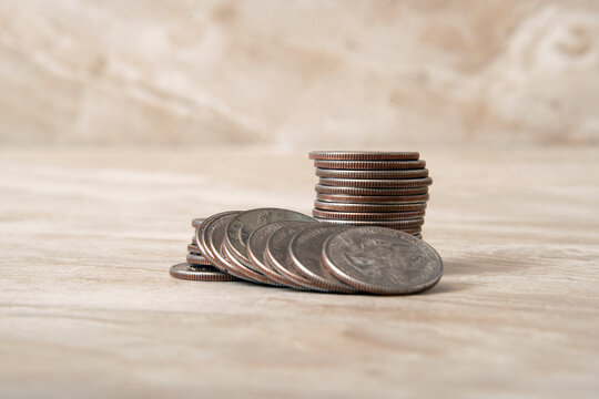 Stack of quarters on a table