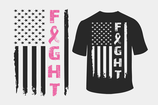 Fight Cancer Survivor American Flag Breast Cancer Awareness T-Shirt Design