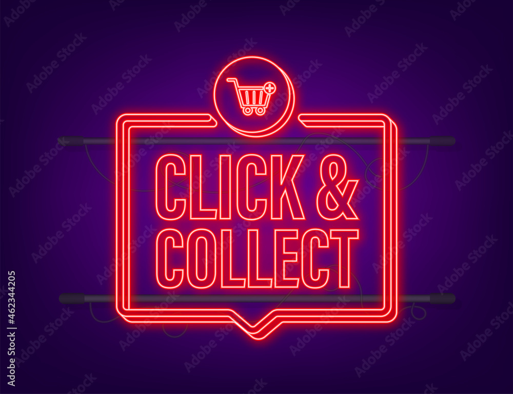 Poster megaphone click and collect neon banner. flat style. website vector icon. vector stock illustration