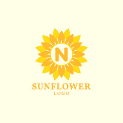 letter N sunflower warm and charming vector logo design