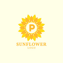 letter P sunflower warm and charming vector logo design