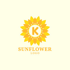 letter K sunflower warm and charming vector logo design