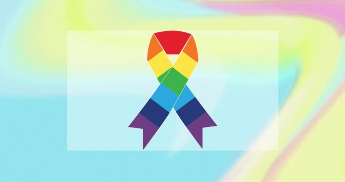 Animation of rainbow ribbon over colorful background