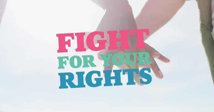 Animation of fight for your rights over hands of lesbian couple outroors