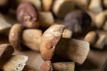 mushrooms on wooden table