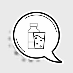 Line Bottle of water with glass icon isolated on grey background. Soda aqua drink sign. Colorful outline concept. Vector
