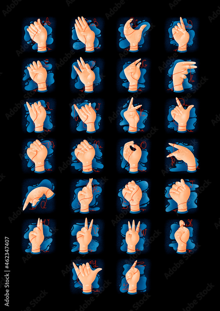 Wall mural sign language english alphabet poster