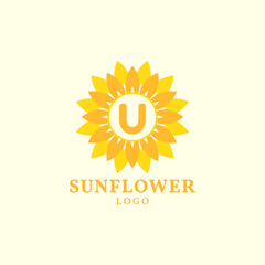 Fototapeta premium letter U sunflower warm and charming vector logo design