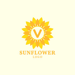 letter V sunflower warm and charming vector logo design
