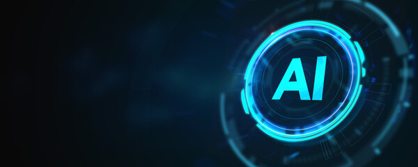 Artificial intelligence (AI), machine learning and modern computer technologies concepts. Business, Technology, Internet and network concept. 3d illustration