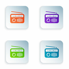 Color Radio with antenna icon isolated on white background. Set colorful icons in square buttons. Vector