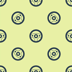 Blue Steering wheel icon isolated seamless pattern on yellow background. Car wheel icon. Vector