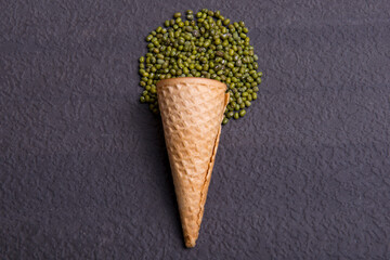 Ice cream cone with mung beans
