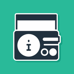 Blue News on radio channel icon isolated on green background. Vector