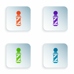 Color Classic Barber shop pole icon isolated on white background. Barbershop pole symbol. Set colorful icons in square buttons. Vector